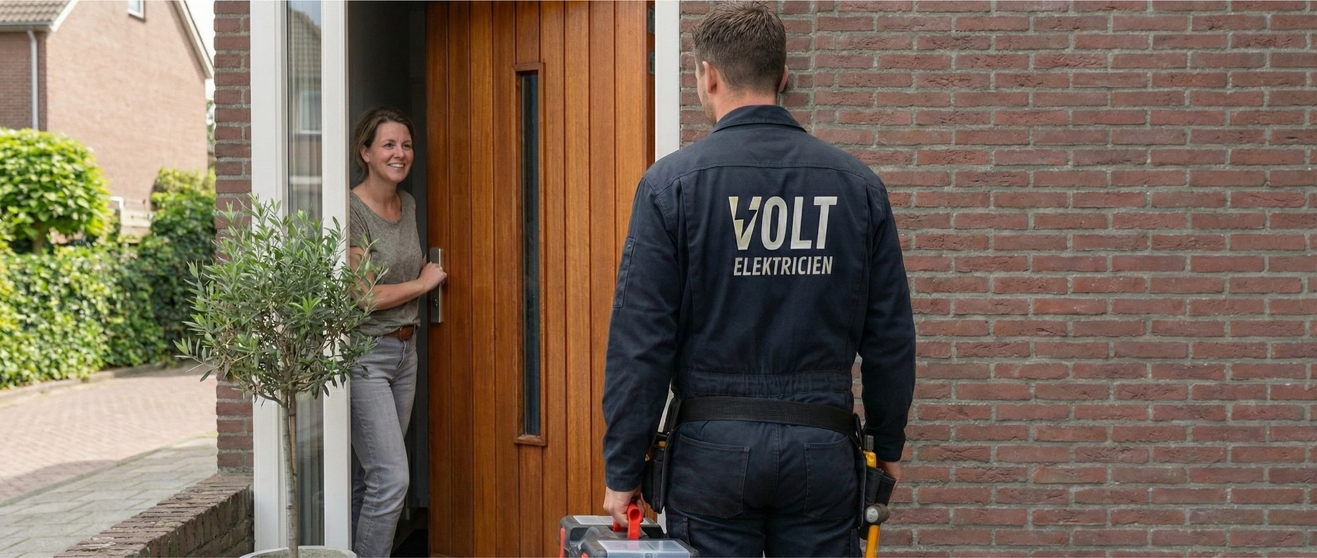 Volt Elektricien monteur in werkkleding staat klaar voor spoedservice in de Randstad